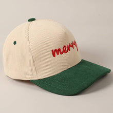 Load image into Gallery viewer, Merry Text Embroidery Two-Tone Corduroy Cap