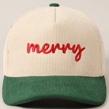 Load image into Gallery viewer, Merry Text Embroidery Two-Tone Corduroy Cap
