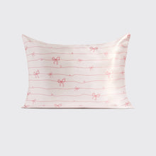 Load image into Gallery viewer, Holiday Satin Pillowcase in Striped Bows