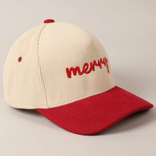 Load image into Gallery viewer, Merry Text Embroidery Two-Tone Corduroy Cap