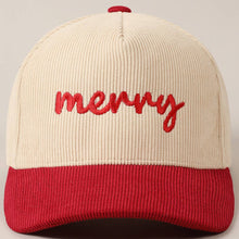 Load image into Gallery viewer, Merry Text Embroidery Two-Tone Corduroy Cap