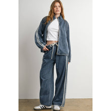 Load image into Gallery viewer, Oversized Denim Zip-Up Track Jacket
