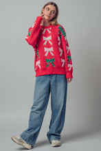 Load image into Gallery viewer, Holiday Bow Knit Sweater – Pearl Embellished, Relaxed Fit