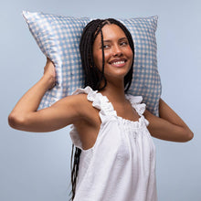 Load image into Gallery viewer, Satin Pillowcase Standard - Gingham Blue