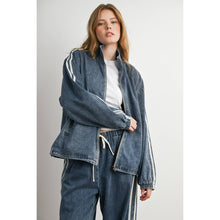 Load image into Gallery viewer, Oversized Denim Zip-Up Track Jacket