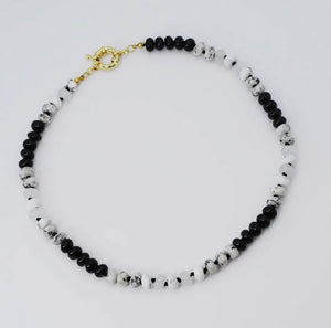 Necklace - Black White Gemstone