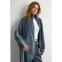 Load image into Gallery viewer, Oversized Denim Zip-Up Track Jacket
