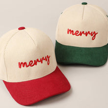 Load image into Gallery viewer, Merry Text Embroidery Two-Tone Corduroy Cap
