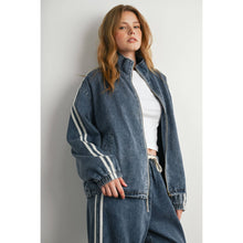 Load image into Gallery viewer, Oversized Denim Zip-Up Track Jacket
