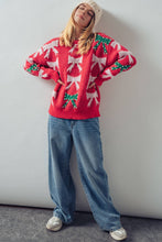 Load image into Gallery viewer, Holiday Bow Knit Sweater – Pearl Embellished, Relaxed Fit
