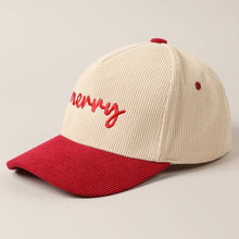 Load image into Gallery viewer, Merry Text Embroidery Two-Tone Corduroy Cap
