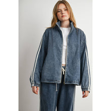 Load image into Gallery viewer, Oversized Denim Zip-Up Track Jacket
