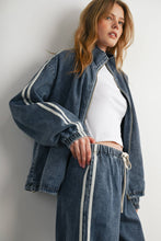 Load image into Gallery viewer, Oversized Denim Zip-Up Track Jacket
