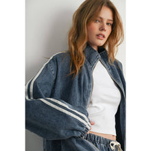 Load image into Gallery viewer, Oversized Denim Zip-Up Track Jacket
