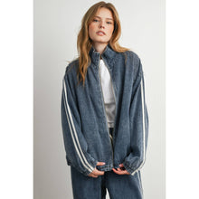 Load image into Gallery viewer, Oversized Denim Zip-Up Track Jacket
