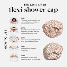 Load image into Gallery viewer, Satin Lined Flexi Shower Cap - Terracotta Checker
