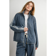 Load image into Gallery viewer, Oversized Denim Zip-Up Track Jacket
