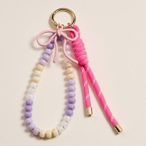 Pastel Ombre Beaded Keychain with Pink Bow