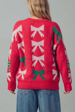 Load image into Gallery viewer, Holiday Bow Knit Sweater – Pearl Embellished, Relaxed Fit
