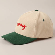 Load image into Gallery viewer, Merry Text Embroidery Two-Tone Corduroy Cap
